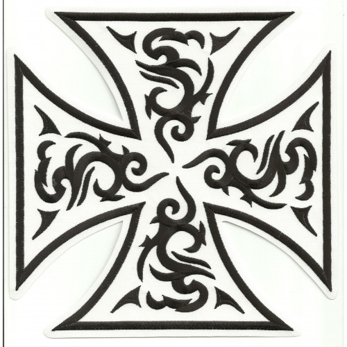 embroidery patch MALTESE CROSS TATTOO  WHITE 15cm