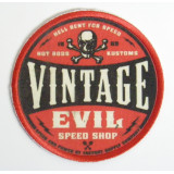 Parche bordado y textil  VINTAGE EVIL  7,4cm