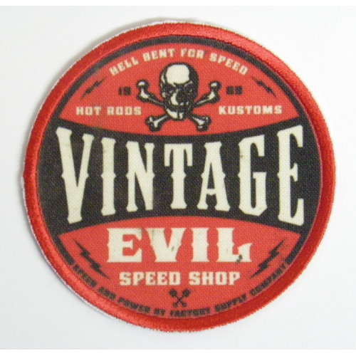 Parche bordado y textil  VINTAGE EVIL  7,4cm